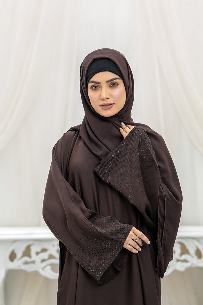 Diamond-Open Sleeves Abaya-Chocolate Brown