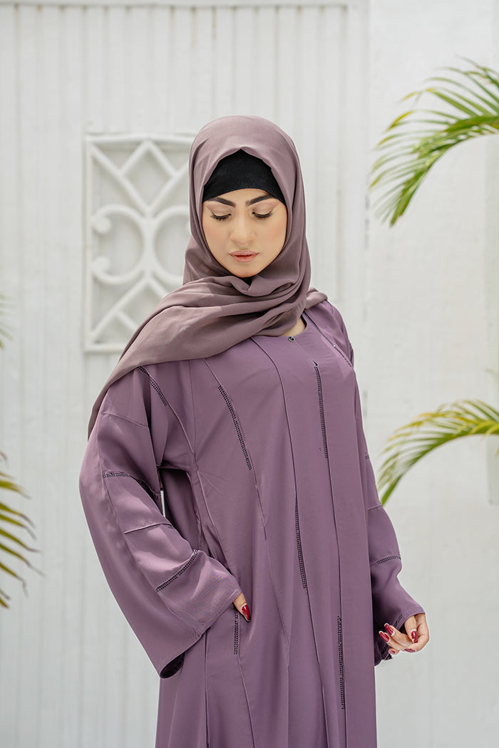 Stripes Open Sleeves Abaya-Opera Mauve