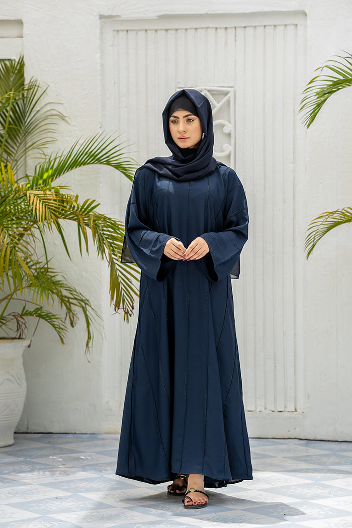 Stripes Open Sleeves Abaya-Navy Blue