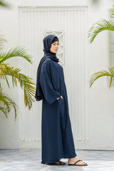 Stripes Open Sleeves Abaya-Navy Blue