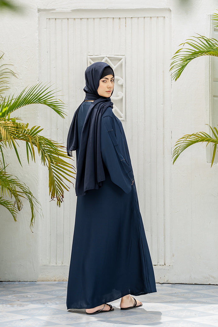 Stripes Open Sleeves Abaya-Navy Blue