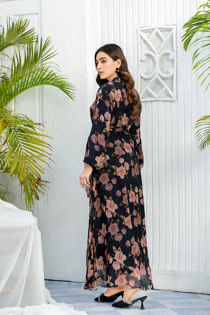 Rose Crew Neck Fully Lined Long Dress