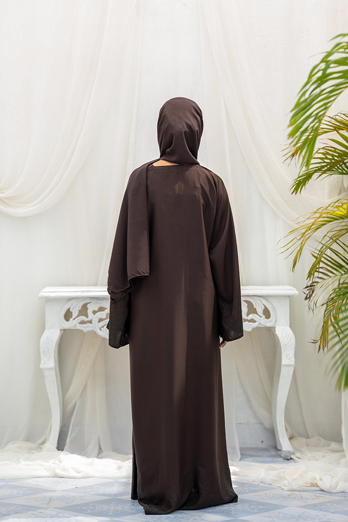 Diamond-Open Sleeves Abaya-Chocolate Brown