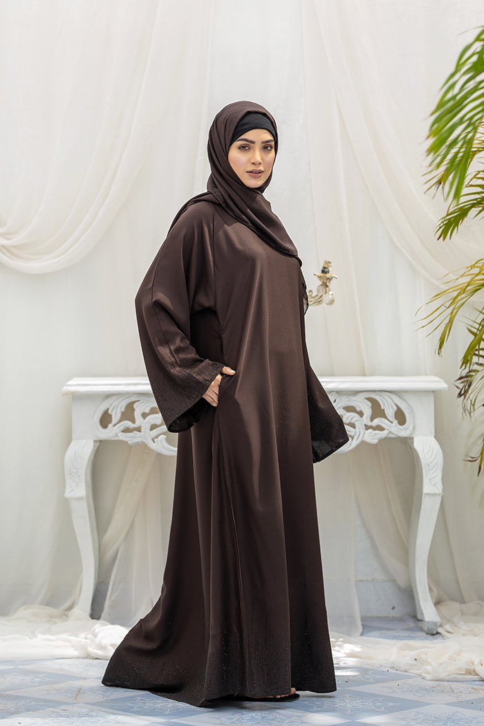 Diamond-Open Sleeves Abaya-Chocolate Brown