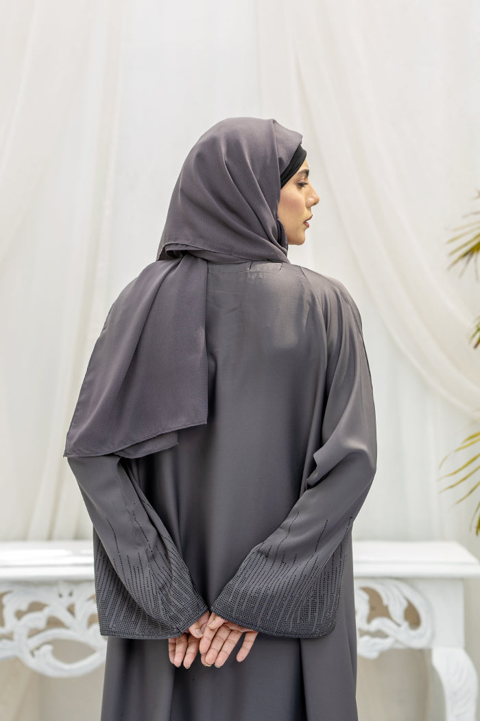 Diamond Open Sleeves Abaya- Grey Smoke