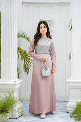 Pearl Ombre Long Dress- Silver & Pink