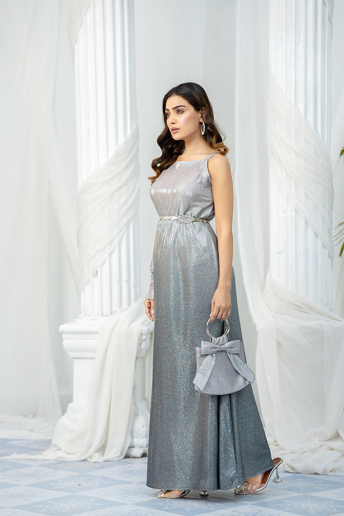 MoonStone Metallic Ombre Long Dress- Smokey Grey